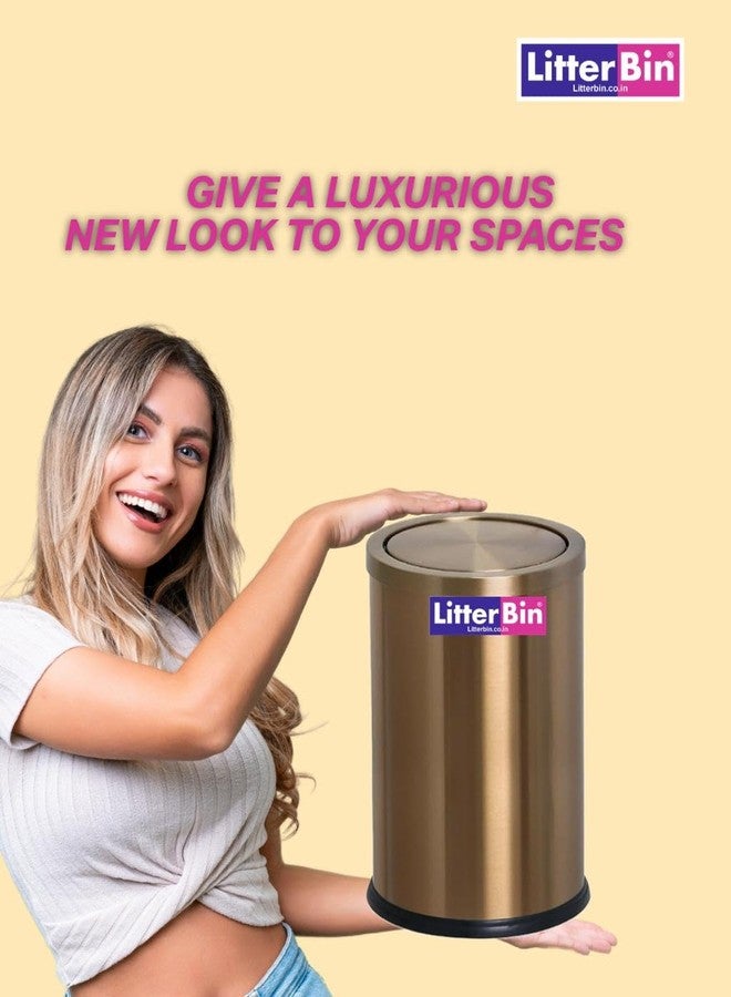 LITTERBIN سلة مهملات فاخرة من الفولاذ المقاوم للصدأ من ليتربين، مطلية بالذهب الوردي، مزودة بغطاء | سلة مهملات دائرية الشكل للمنزل والمطبخ والحمام والمكاتب والحمام، مقاس 8 × 12 بوصة (11 لترًا) - Image 3